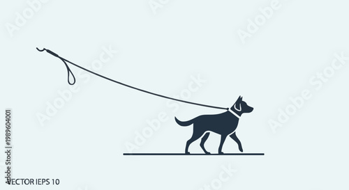 Silhouette of a dog walking on a leash against a minimalist background