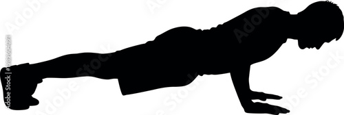 Black silhouette of a person doing a push up on a white background male