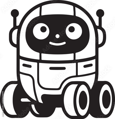Friendly robot character with wheels and antennae character antennae illustration technology futuristic friendly