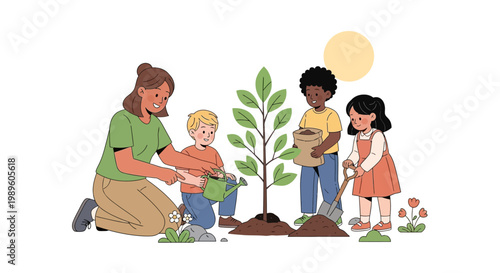 Family Tree Planting Illustration