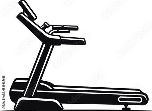 Black treadmill with white outline on white background running machine exercise equipment fitness cardio