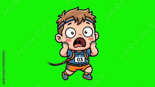 Cartoon Runner Expressing Surprise and Shock During Race.