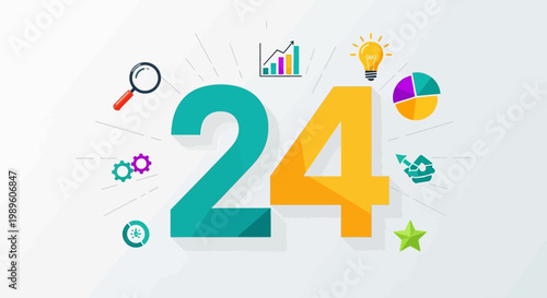 Twenty four hour clock concept with icons.