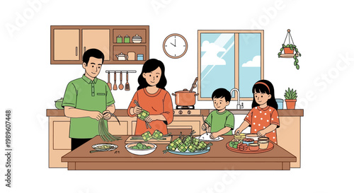 Family Cooking Together Vector