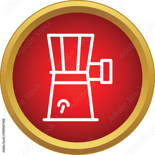 Manual coffee grinder line icon inside red circle border