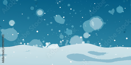 A snowy landscape with a polar bear resting on an ice floe