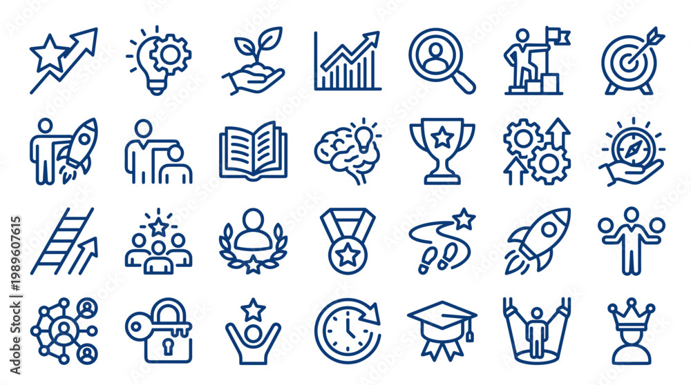 Fototapeta premium Collection of business and success icons representing growth strategy startup achievement and career development concepts