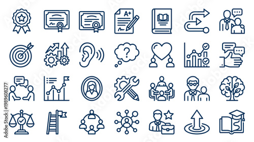Foto Business and education icons representing success strategy growth learning teamw