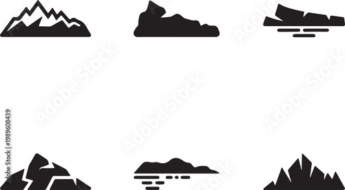 Glaciers and icebergs silhouette icon set, using flat filled black color symbol, editable vector illustration design