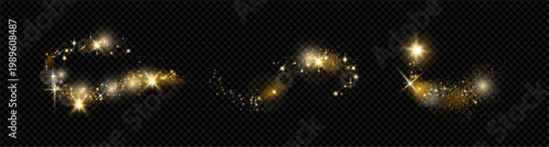 Magical glowing star glitter lights with shiny particles. Vector spark flares and luminous trails. Night sky wonder. Party designs and greeting cards, cosmic scenes with sparkling starlet effect