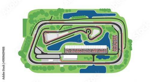 Professional Race Track Circuit Map Vector Illustration, Detailed Motorsport Arena Layout Design for Sports Event Planning and Racing Venue Visualization