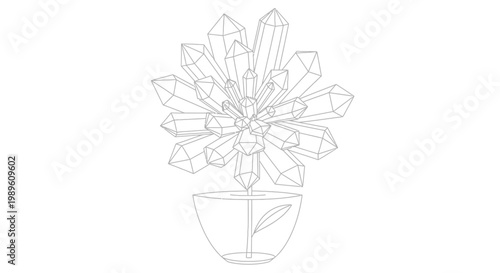 Crystalline plant in a pot outline drawing.