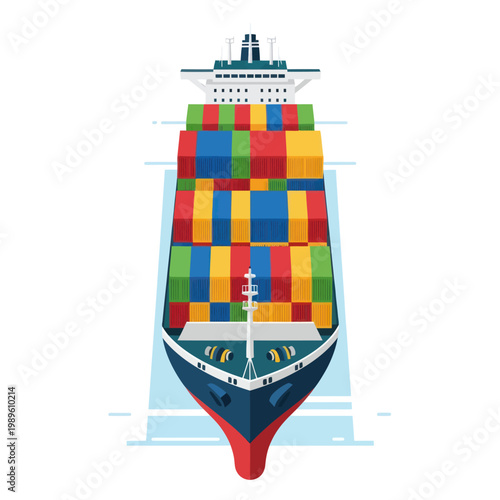 Container Ship Loaded with Colorful Cargo Containers Viewed from the Front.