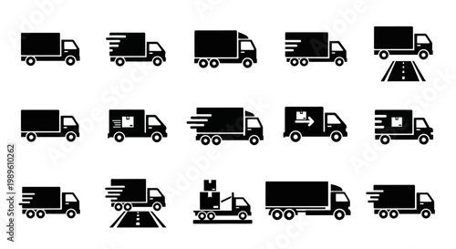 Fleet of Delivery Trucks Icons in Silhouette