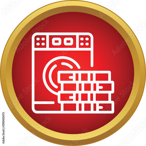 Washing machine icon with stacks of cash representing illegal financial activities