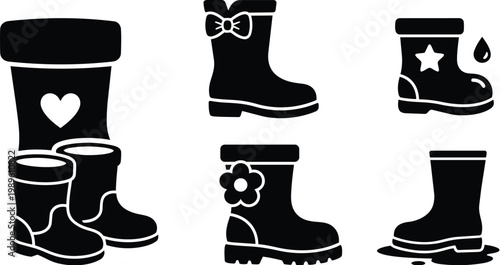 Bold vector boots set with heart flower and bow accents