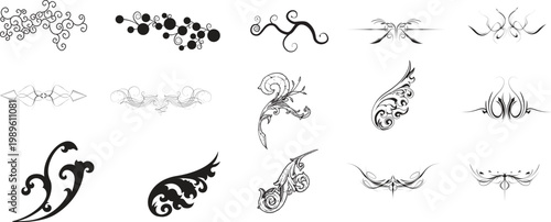 Vintage Floral Ornament & Tattoo Design Elements Set – Decorative Swirls and Elegant Flourishes