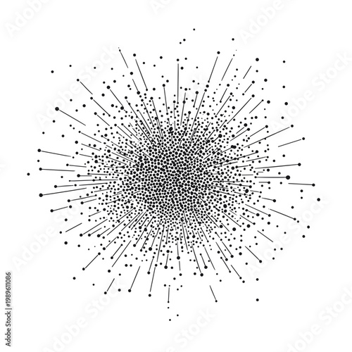 Stipple Dot Particle Burst Radial Explosion Icon, Black, Transparent Background