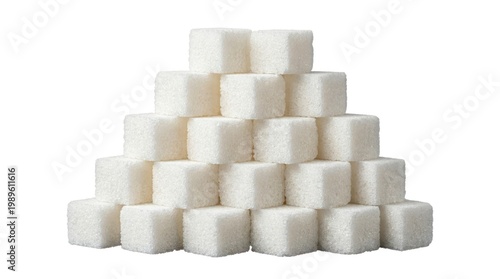 A pyramid of white sugar cubes arranged in a stacked formation, likely for display or consumption.