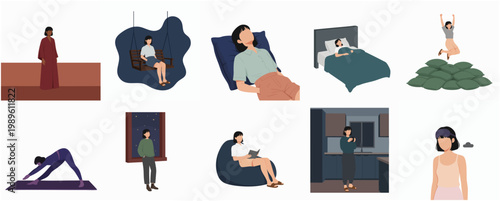 Flat Illustration Various Lifestyle Activity of People Resting in Home