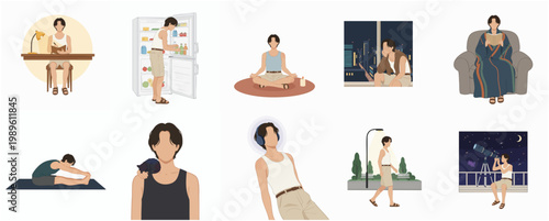 Minimalist Lifestyle Routine Illustration with Different Daily Activity Concept