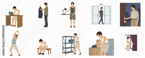 Flat Design Character Male Daily Activities Illustration Lifestyle and Routine