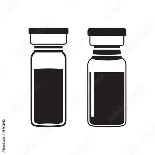 Medicine bottles silhouette set, medical dosage containers isolated on white background