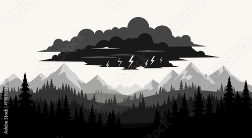 Dark Storm Clouds Gather Over Mountain Landscape.