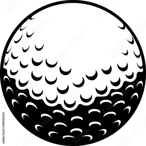 Golf ball shillute vector detailed black and white illustration for sports design.