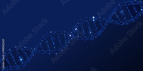 Abstract blue dna double helix structure with glowing connections