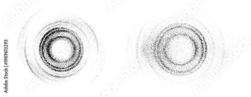 Circular particle waves with flowing dotted motion and radial expansion. Vector set of speckled structured curve in abstract digital fields. Presentation and technology concept elements