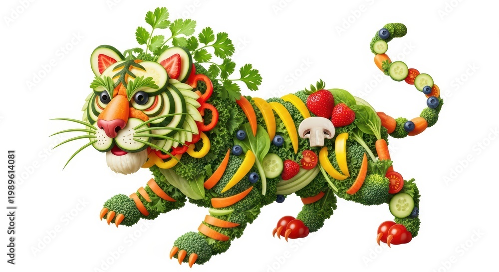 Fototapeta premium Creative vegetable tiger art for healthy food concept
