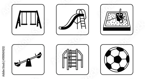 Playground Icons: Swings, Slide, Sandbox, Seesaw, Climber, Soccer Ball