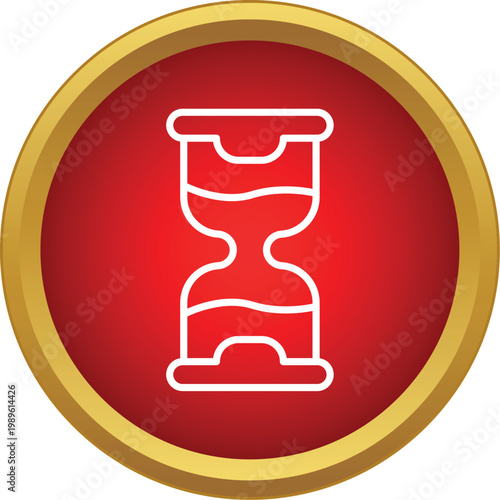 Hourglass icon representing time, deadlines, and waiting in a red and gold button