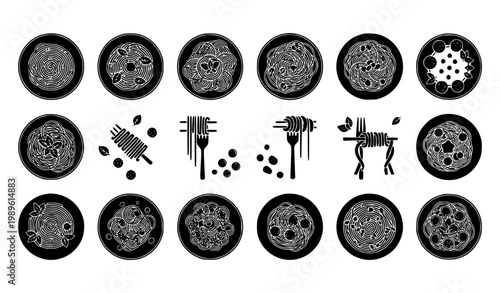 Cookies and Biscuits Icon Set Featuring Chocolate Chip Cookies, Sweet Snacks, Baking Elements and Dessert Symbols for Bakery, Cafe and Food Design Projects