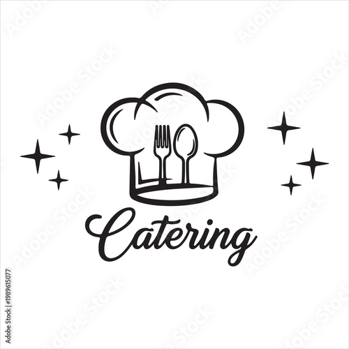 Catering service logo with chef hat and utensils vector illustration