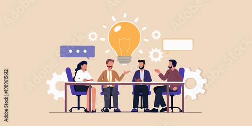 Team brainstorming session with a bright idea and collaborative discussion