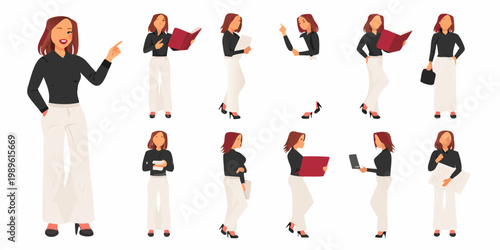 Diverse set of illustrated women in various poses and business attire