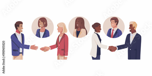 Diverse group of professionals shaking hands in a modern business setting