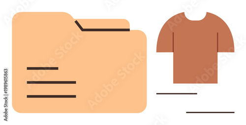 Organization, fashion categorization, data storage, clothing inventory, digital files, retail management. File folder and t-shirt icon. Organization and fashion categorization concept