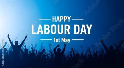 Happy labour day celebration with crowd silhouette