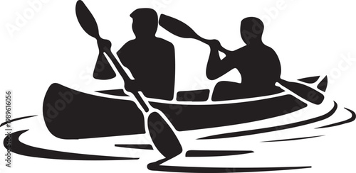Two man kayaking one boat on the river, vector illustration design