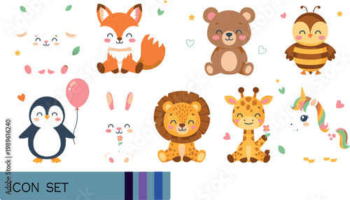 Print Cute Kawaii Baby Animal and Mythical Creature Illustration Set