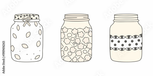 Three decorative glass jars with unique patterns stand in a row