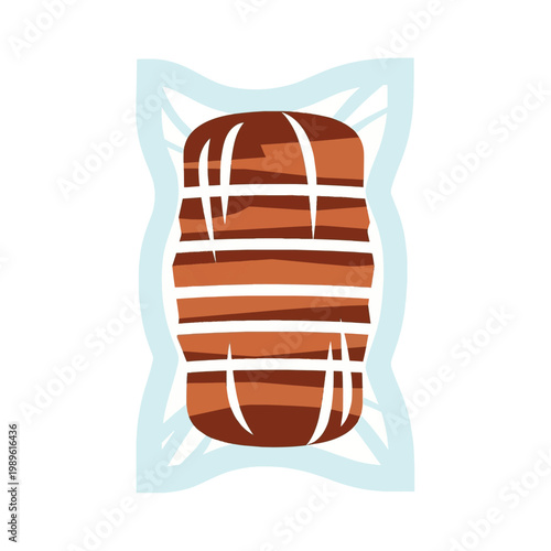 Vacuum Packed Meat Roast in Plastic Bag, Tied with String for Preservation, Food Storage Vector Illustration Isolated on White