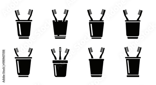 Collection of Toothbrush Icons in Holders: Various Designs