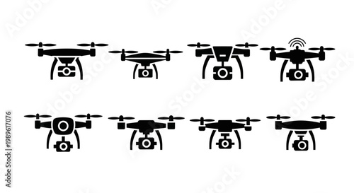 Drone Icons Set: Modern Quadcopter Designs for Technology and Innovation Concepts