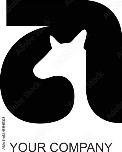 Abstract Logo Featuring a Stylized Animal Silhouette Integrated into the Letter 'A' with Placeholder Text Below