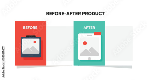 Flat Vector Illustration Showing a Before and After Comparison of a Product Redesign Featuring Dark and Light Tablet Icons for Software Improvement and Design Evolution Concepts