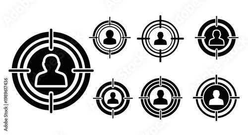 Target Audience Icons: Diverse Group of People in Crosshairs for Marketing and Strategy Concepts